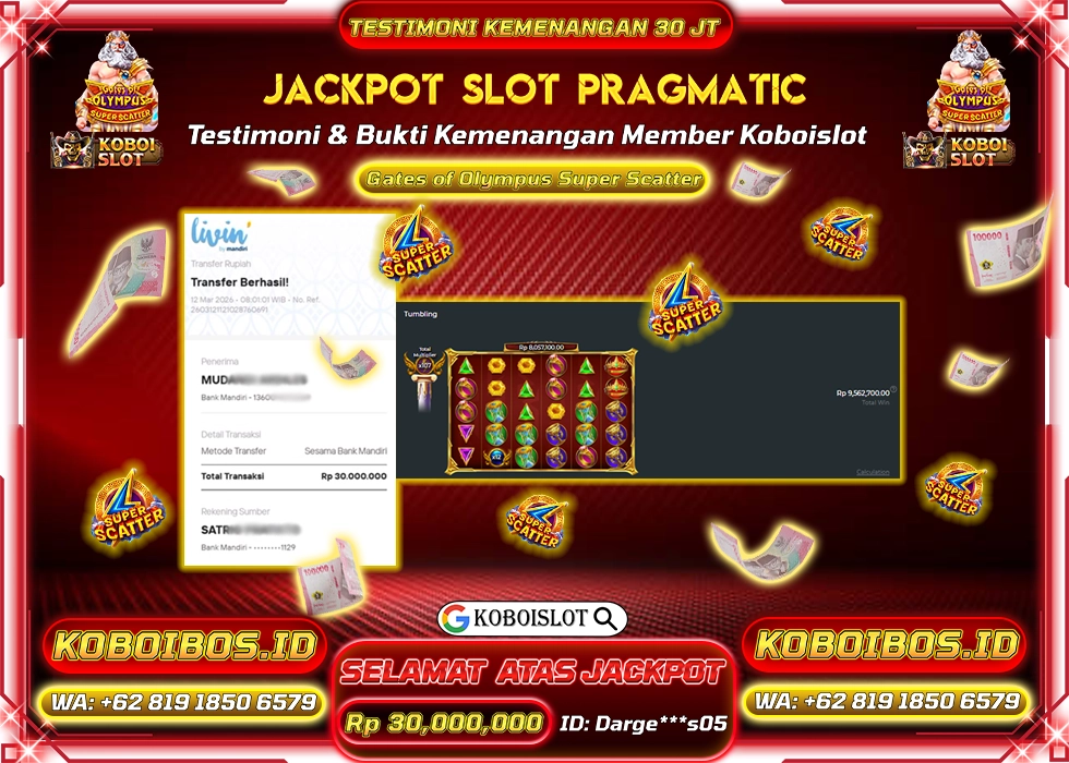 BUKTI KEMENANGAN SLOT GACOR GATES OF OLYMPUS SUPER SCATTER Rp30.000.000,- LUNAS